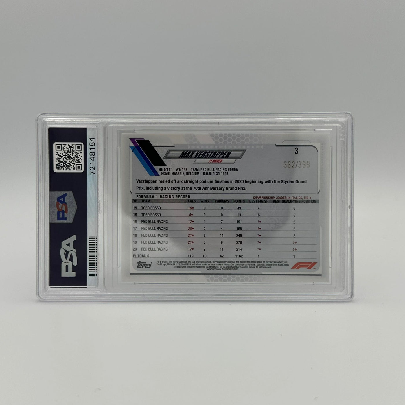 PSA 9 - 362/399 - Max Verstappen #3 - Purple Refractor