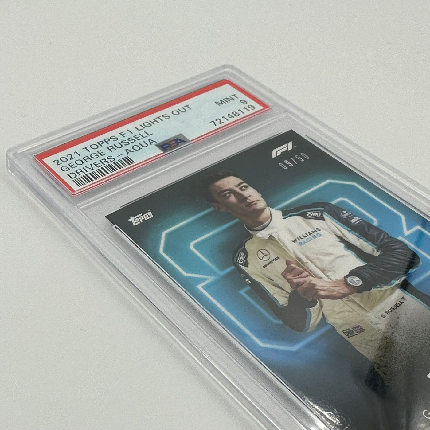 PSA 9 - 09/50 George Russell - Drivers - Aqua Parallel